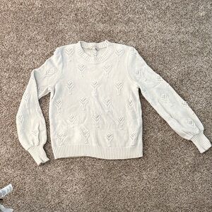 LOFT Cream Textured Crew Neck Sweater